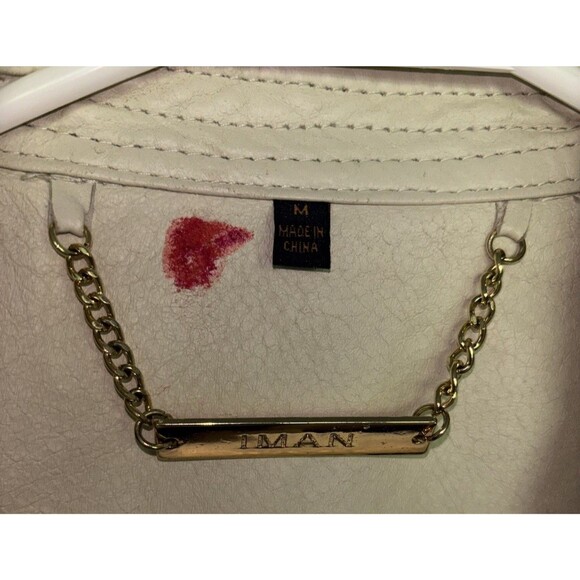 IMAN Leather Trench Coat Jacket Women M Cream Chic Retro Elegant Old World Fall - Picture 15 of 16